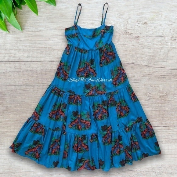 J.Crew tiered turquoise lobster print midi dress shop@iamwarrior - Picture 2 of 15
